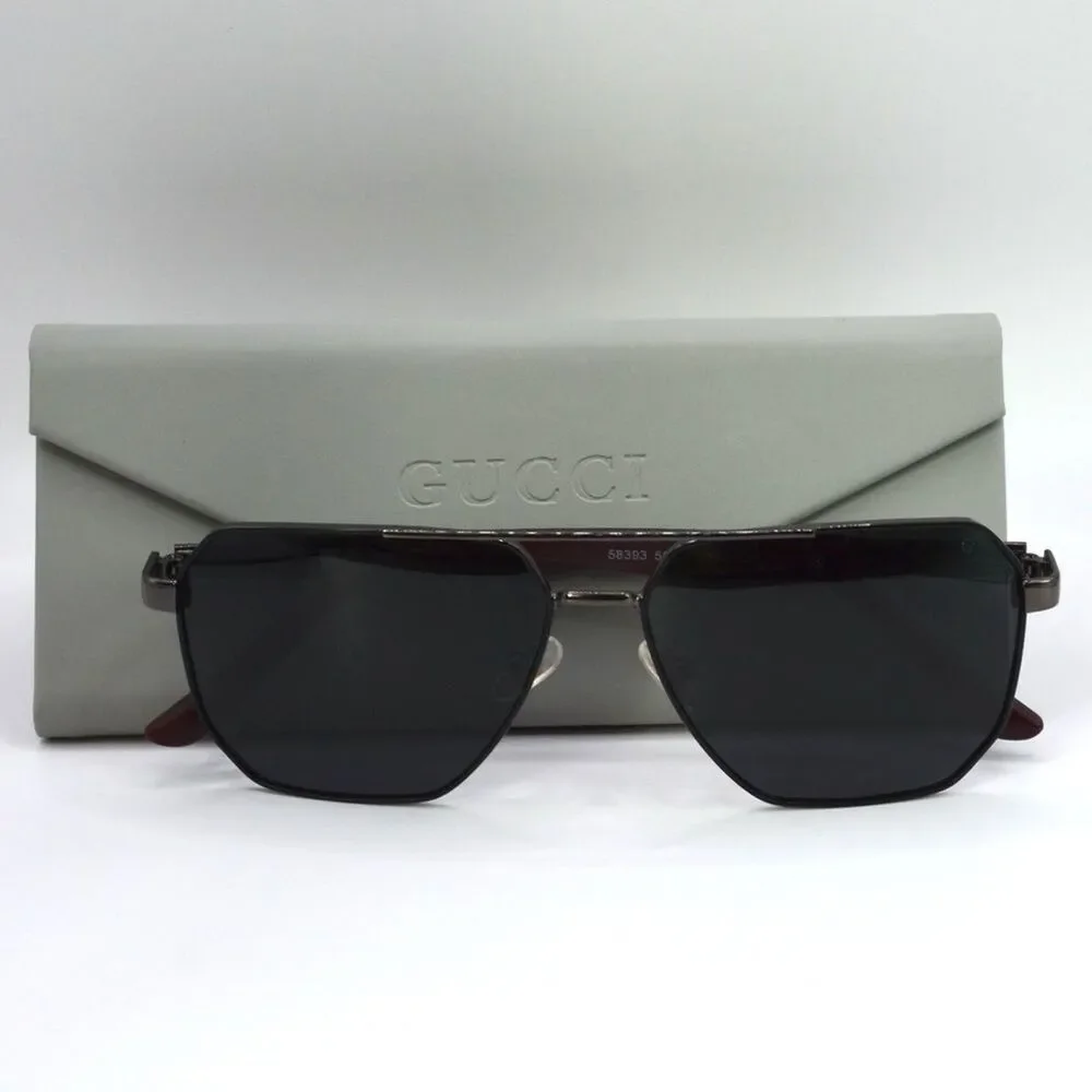 Gucci Men Aviator Sunglasses | Gunmetal/Black | Gray Lens | New | No Tags